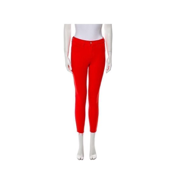 L'Agence Red Low-Rise Skinny Leg Raw-Edge Trim Jeans - Picture 2 of 2